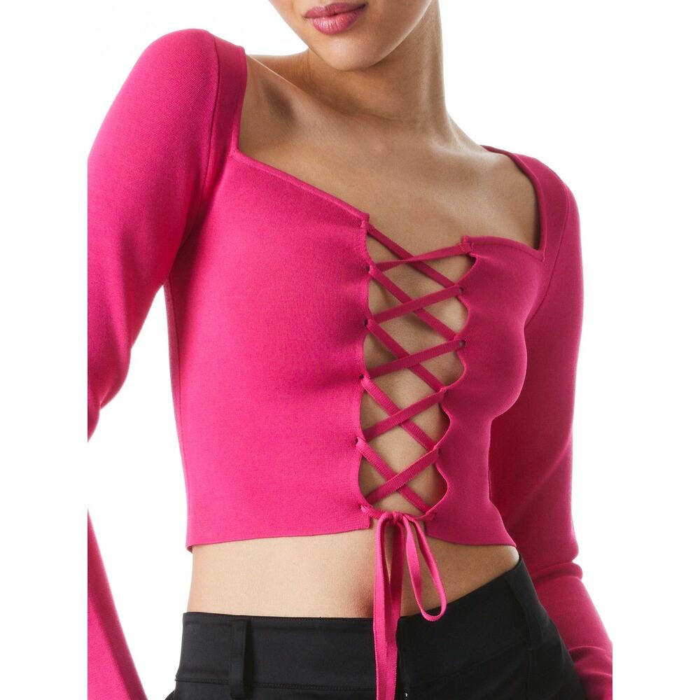 ALICE + OLIVIA HILARIA LACE FRONT TOP SIZE XS - Picture 3 of 7